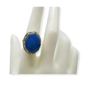 Sterling Silver .925 Blue Aquamarine Cabochon Ring Size 8.5 TW 21.19 grams